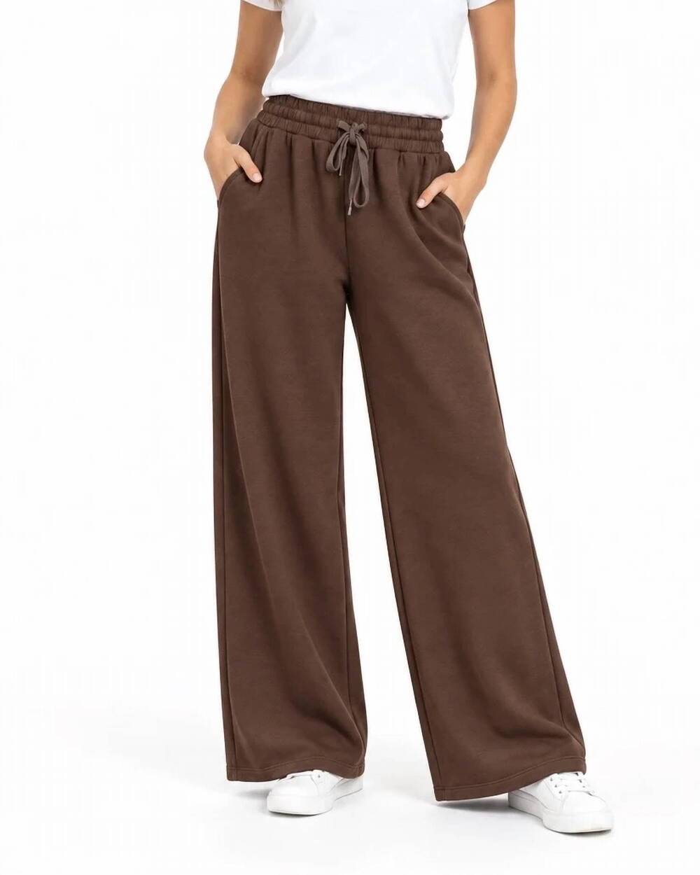 NEW ZENANA scuba wide leg pants in chocolate